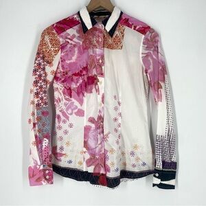 Etro Multicolor Floral Printed Stretch Cotton Long Sleeve Shirt